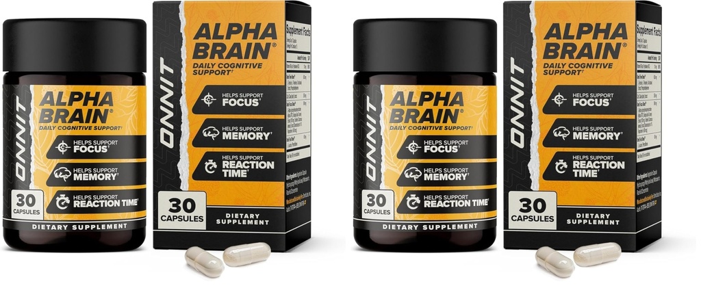 ONNIT Alfa Brain Nootropic Brain Supplement for menn og kvinner, IGEN ikke-GMO testet, minne, mental klarhet, kognitiv støtte og fokuskapsler med L-theanin og vitamin B6, 30 greve (Pack of 2)