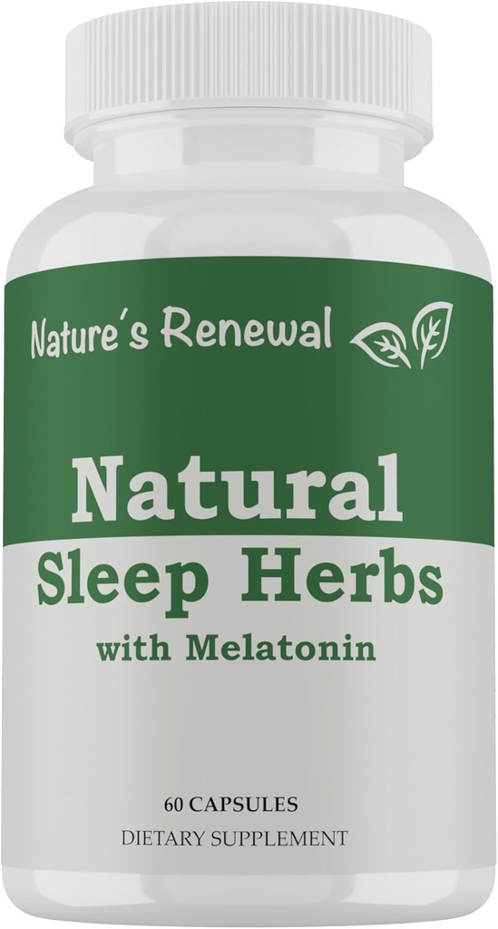 Naturens Renewal Natural Sleep Supplement - Melatonin, Valerian Root, Ashwagandha, Magnesium, Kamille, Natttid Homeopatisk Herbal Sovehjelp for voksne - 60 Kapsler