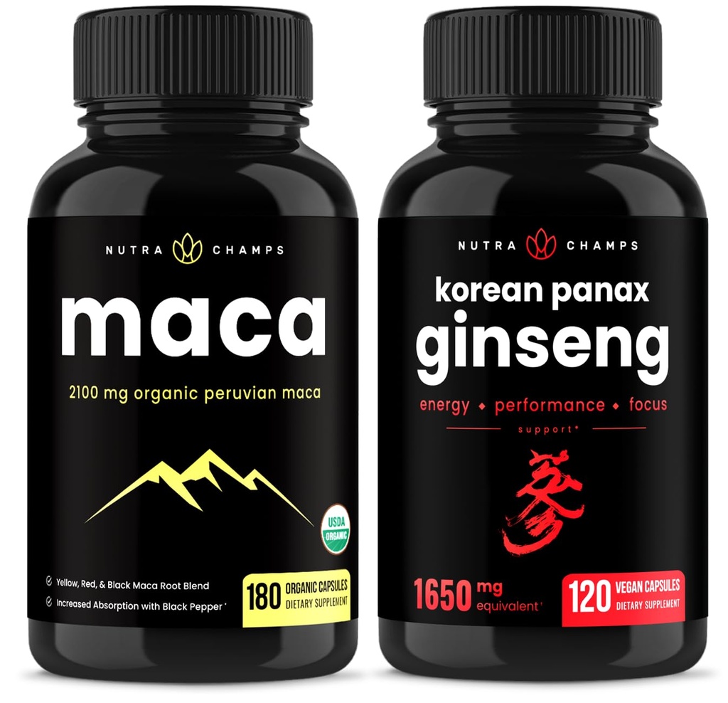 NutraChamps Maca Root Capsules og koreansk Ginseng Capsules 2 Pack Bundle