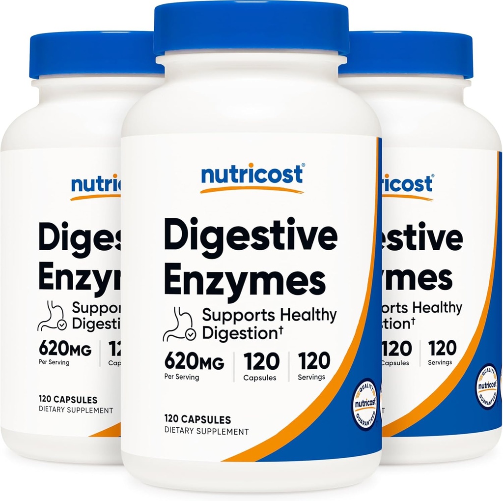Nutricost Digestive Enzymes 620mg, 120 Veggie Kapsler (3 flasker) - Komplett Digestive Enzyme Supplement