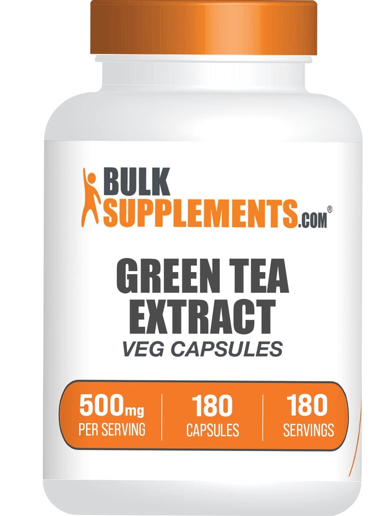 BulkSupplements.com Grønn Te Ekstrakt Kapsler - Grønn Te Supplement, Grønn Te Ekstrakt 500 mg, Grønn Te Piller - Vegansk & Glutenfri, 1 Kapsel per servering, 180 Veg Kapsler (Pack of 1)