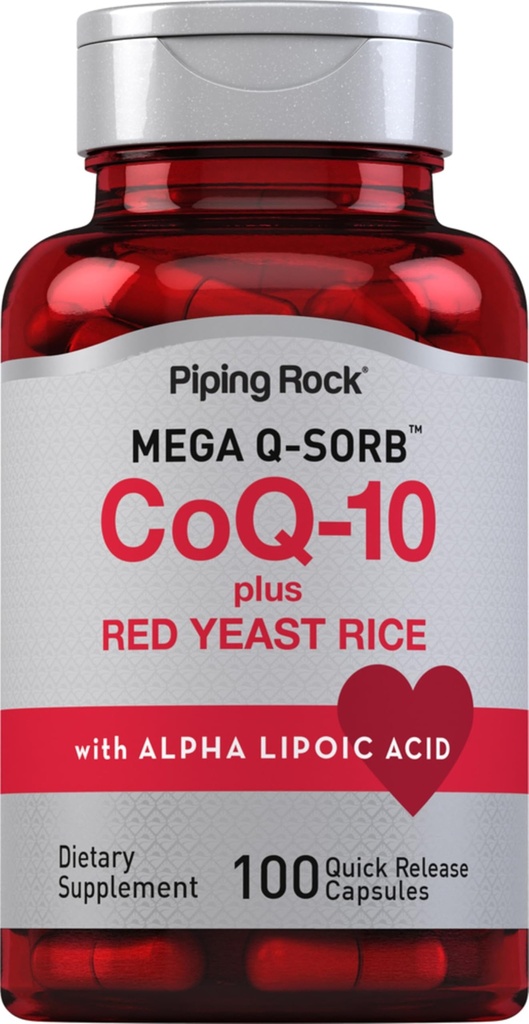 Piping Rock CoQ10 med rød yeast ris | 100 kapsler | med Alpha Lipoic Acid | Ikke-GMO, Glutenfri Supplement