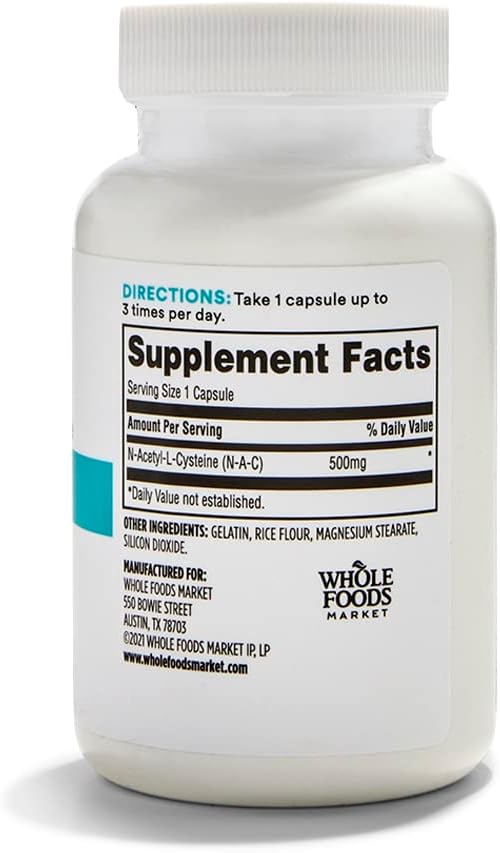 365 av hele matmarked, N-Acetyl L-Cysteine 500 MG, 100 greve (pakke på 2)