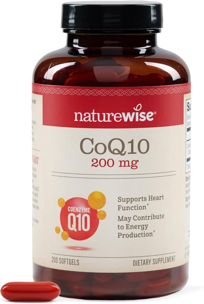 NatureWise CoQ10 200mg Softgels, høy potens Ubiquinon - Coenzym Q10 Supplement - Antioksidant for hjertehelse + energi - Vegan, ikke-GMO, Glutenfri - 200 greve[200-dagers Supply]