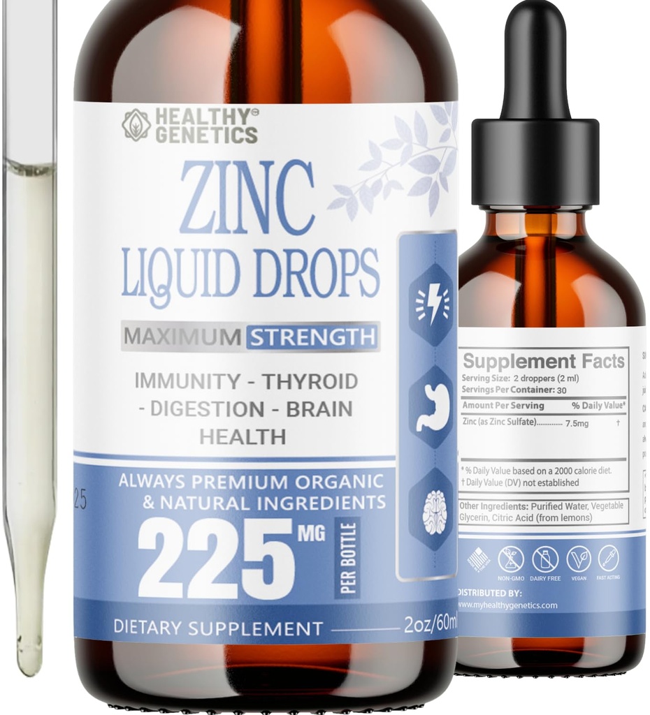 Væske Sink Drops For Kids, Menn og Kvinner | Organisk ionisk Zink Sulfate | Immunitet, Mood, Hjernen Thyroid | 30 dagers forsyning | 2 Oz