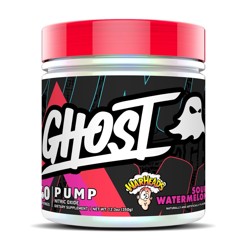 GHOST Pump Nitric Oxid pulver, Warheads Sour Watermelon - 40 Serveringer - Sukker og stimul-fri Pre-Workout kosttilskudd- L-Citrulline, Arginine Nitrat & L-Glutatione - Soja & Glutenfri, Vegan