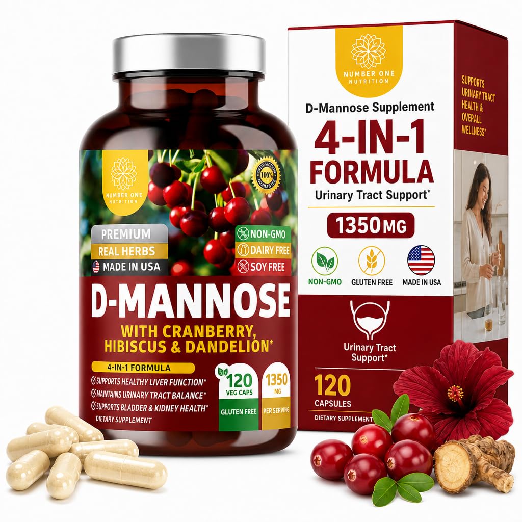 Antall ett ernærings Premium D Mannose Supplement for kvinner og menn [Max styrke, 1350MG] Naturlig D-Mannose med Cranberry, Hibiscus og Dandelion for urinveistrakt helse, 120 teller
