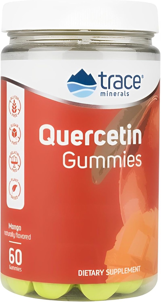 Trace Minerals Quercetin - Antioksidant Supplement støtter immun- og cellehelse - essensielle næringsstoffer Supplement støtter Mineral Absorpsjon og kardiovaskulær helse - Mango, 60 Gummies