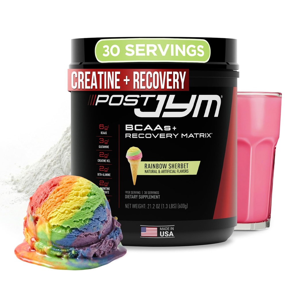 JYM Supplement Science Post JYM Active Matrix Rainbow Sherbet Amino Recovery pulver ren kreatin HCL, BCAA s, glutamin, karnitin, Betain, Taurin for styrke, Reparasjon, ytelse 30 Services
