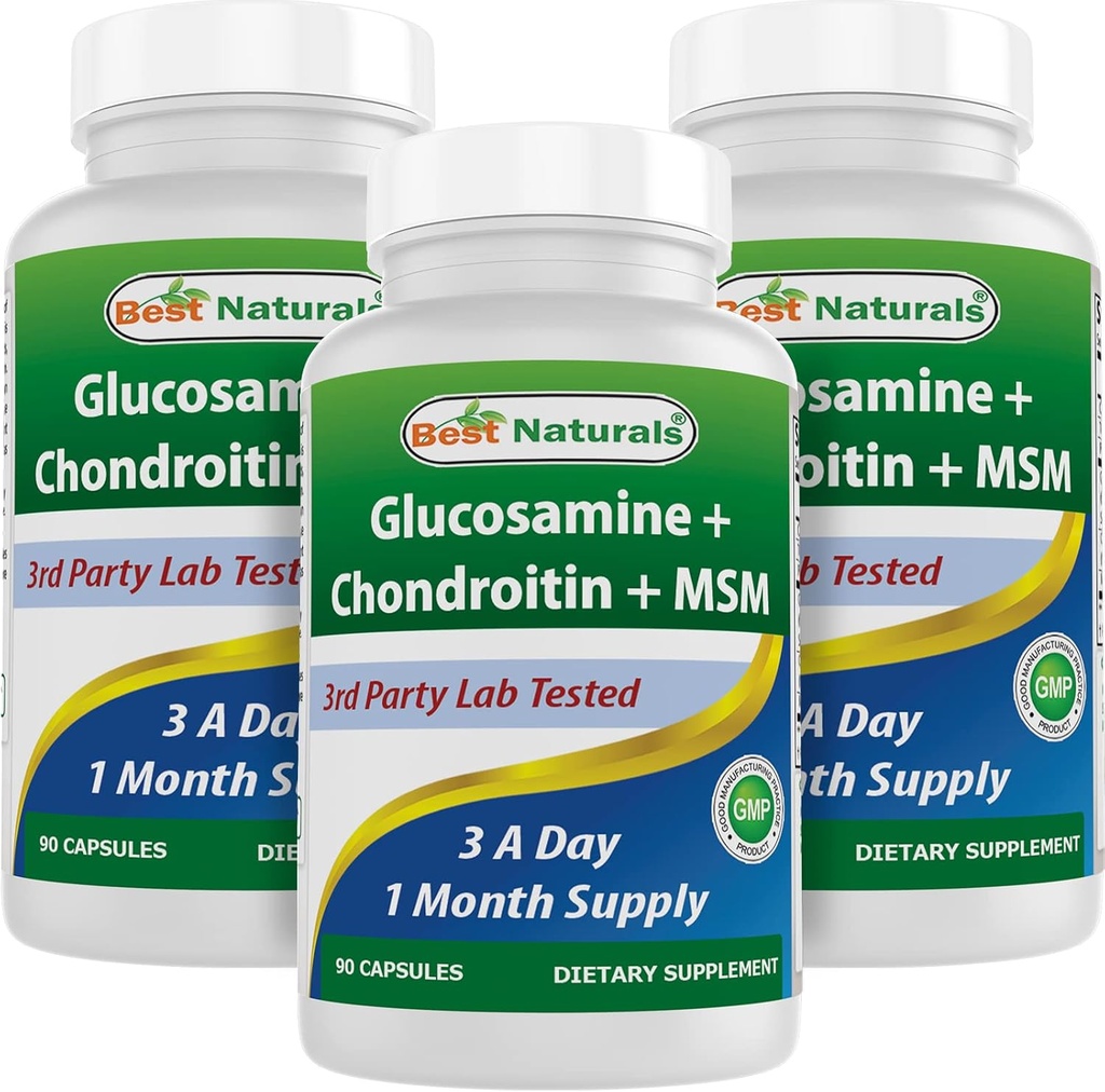 Beste Naturals, Glukosamine Chondroitin MSM Supplements, 2600 mg per servering, 90 kapsler (90 greve (Pack of 3))