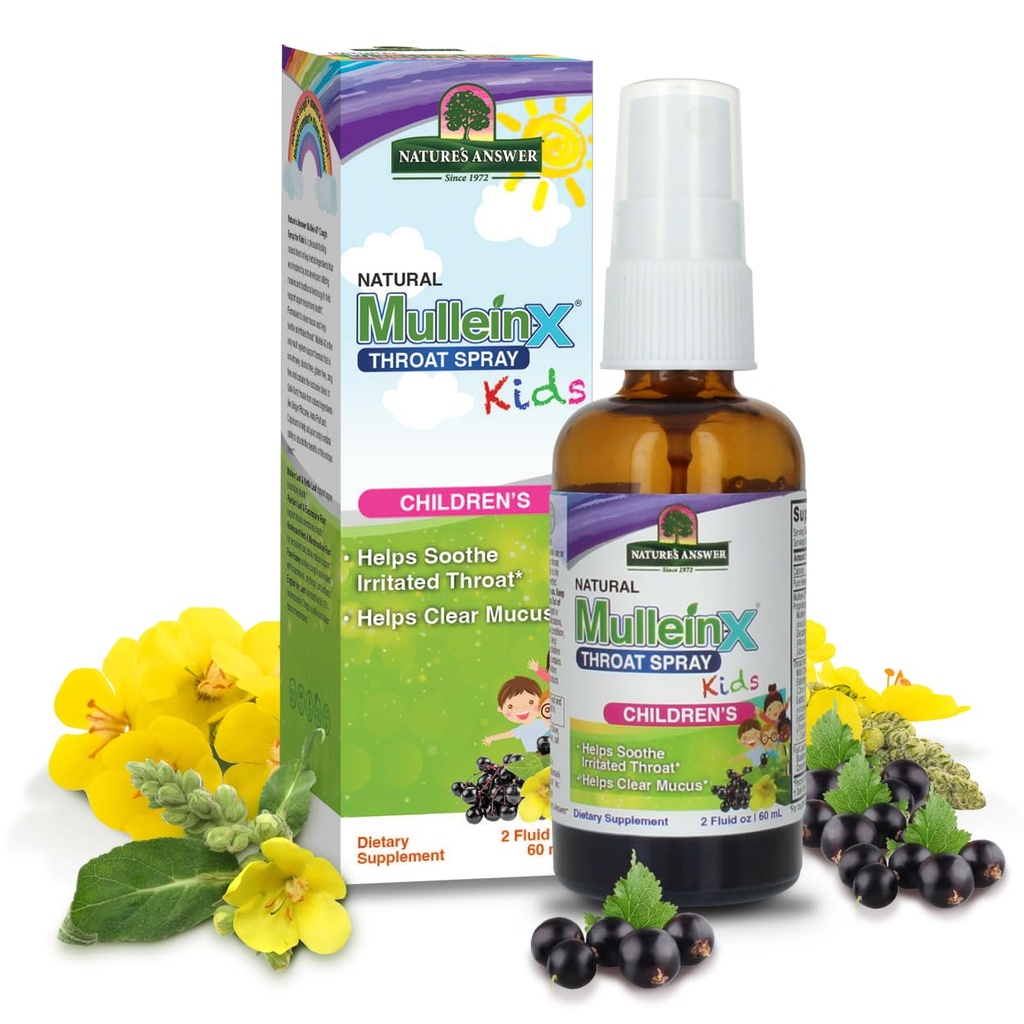 Naturens svar Mullein X Kids Throat Spray 2oz - Glutenfri, Vegetarisk, Alkoholfri, Ikke GMO, Tøms Mucus, Sotter Irritert Throat, laget i USA - Støtte for barn, Toddlers- reisestørrelse