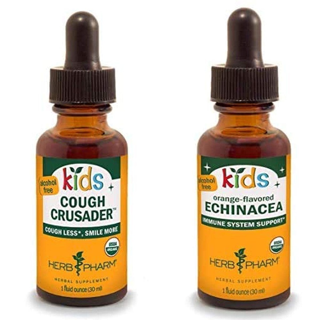 Herb Pharm Kids Certified-Organic alkohol-fri Cough Crusader Flytende Herbal formel, 1 Ounce & Kids Certified-Organic alkohol-fri Echinacea Glycerite Fluid Extract, 1 Ounce