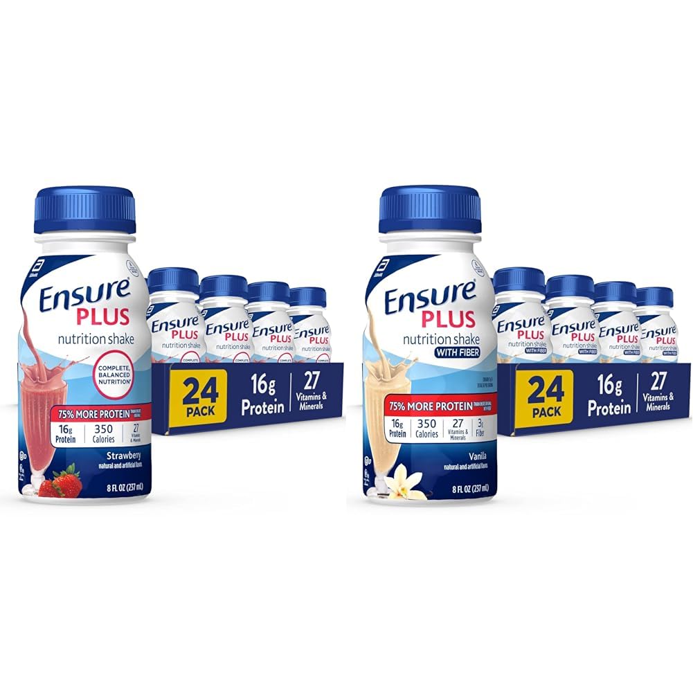 Sikre Plus Nutrition Shake med 16 gram protein og sikre Plus flytende ernæringshake med fiber, 16 gram protein, Vanilla, 8 Fl Oz flaske (pakke med 24)
