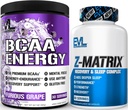 Evlution Zmatrix Magnesium og sink post trening Supplement (60 Serveringer) Plus Replenishing BCAA Aminosyrer pulver for pre & post trening (Grape, 30 Services)