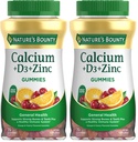 Naturens Bounty Kalsium + D3 + Zink Gummies, støtter sterke bein og tenner Plus et sunt immunsystem, 500 mg, oransje og Cherry Flavored, 70 gummier (Pack of 2)