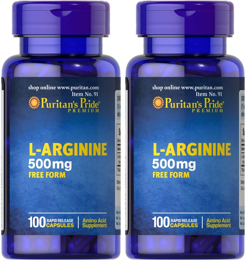 Puritans stolthet L-arginin 500 mg, hjerte helsestøtte, 100 greve (pakke på 2)