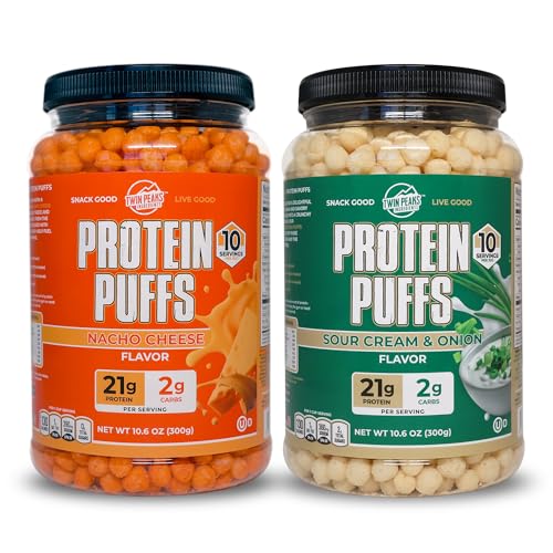 Twin Peaks Low Carb, Keto Vennlig Protein Puffs Combo Pack, 1 Jug Sour Cream Flavor Puffs + 1 Jug Nacho Cheese Flavor Puffs