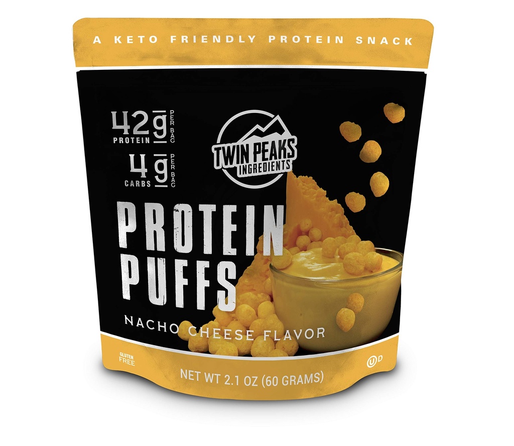 Twin Peaks Low Carb, Keto Vennlig Protein Puffs, Nacho Cheese 2 Services, 3 Pack (60g, 42g Protein, 4g Carbs)