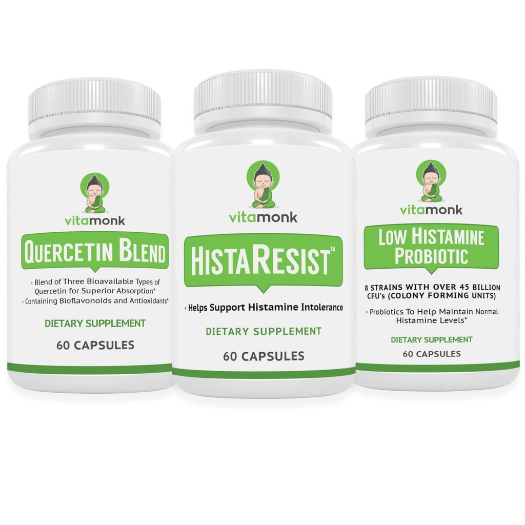 VitaMonk Quercetin, HistaResist & Low Histamine Probiotika - Immune, Digestiv og Antioksidant Support - Quercetin 500mg, DAO Enzyme, 45 milliarder CFU