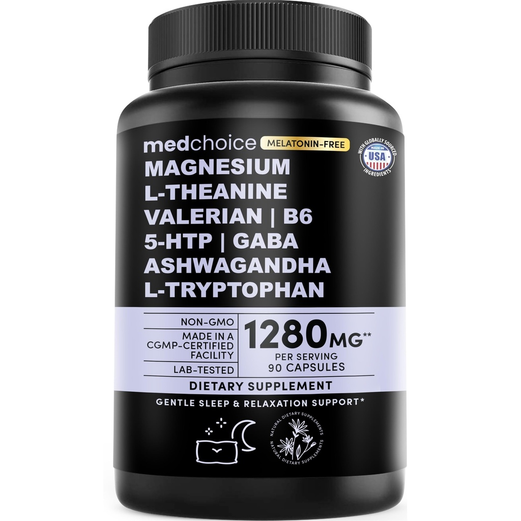 12-i-1 søvnstøttekapsler - Melatonin-fri og ikke-habitt forming søvn Supplement med en balansert blanding av magnesium, Ashwagandha, L-tryptophan, Valerian Root, GABA og 5-HTP (90 kapsler)