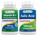 Beste Naturals Vitamin B1 som Thiamin Mononitrat 100 mg & Folinsyre 1000 mikrog