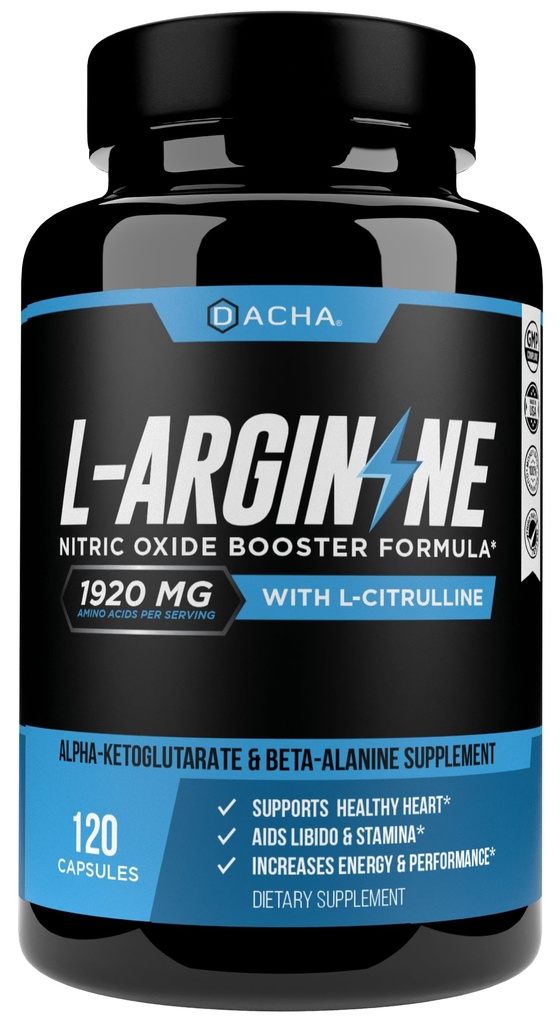 DACHA Premium L Arginine piller 1920 MG - 120 VCAPS AAKG Nitric Oxid Precursor, L-Citrulline HCL, Beta Alanine, essensielle aminosyrer for energi, muskelvekst, hjerte helse, vaskularitet og utholdenhet