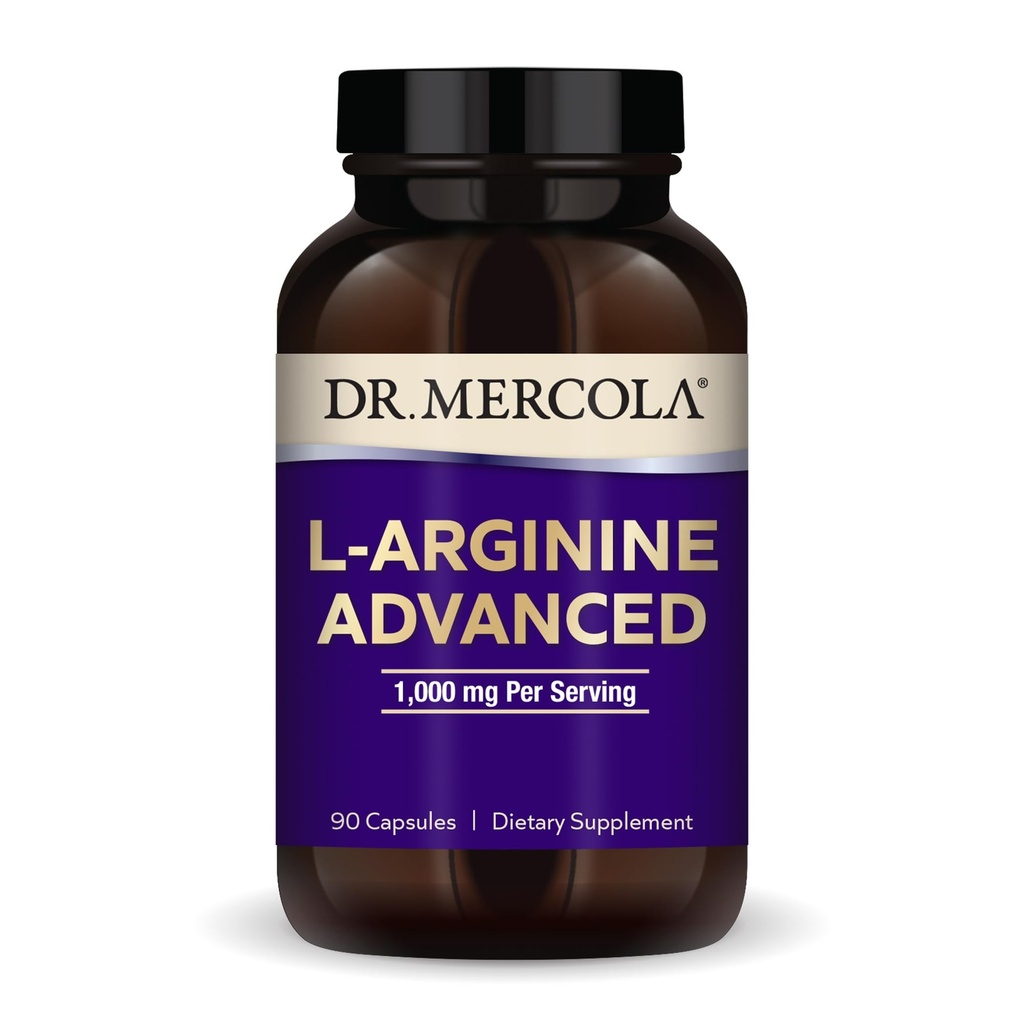 Dr. Mercola L-Arginine Advanced, 30 serveringer (90 kapsler), 1000 mg Per servering, kosttilskudd, støtter energiproduksjon, ikke-GMO