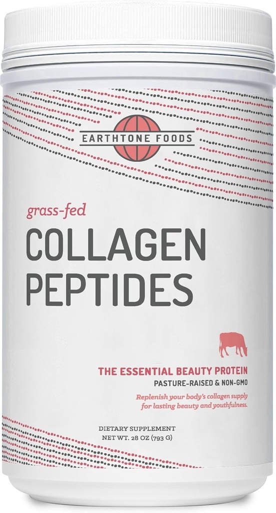 EARTHTONE Grass-Fed Collagen Peptides pulver 28 oz Matvarer - Hydrolysert, ikke-GMO - Unflavored - for kvinner og menn - Naturlig protein Supplement - Paleo og keto Vennlig