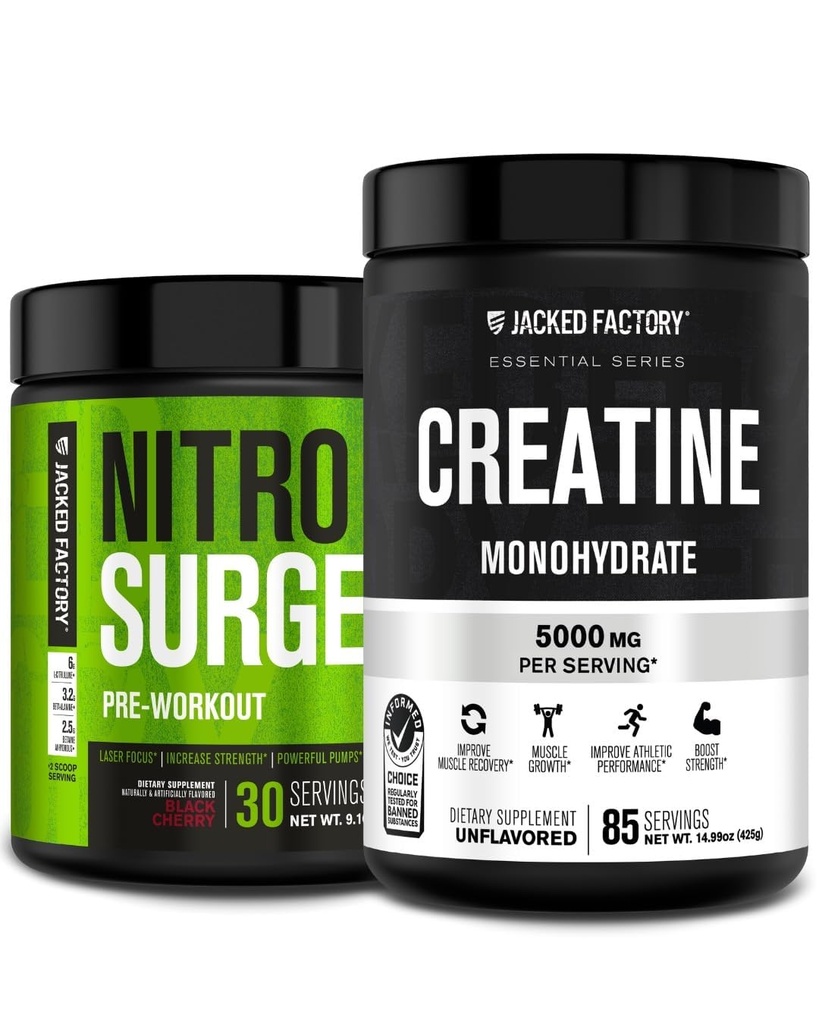 Jacked Factory Nitrosurge Pre-Workout i svart Cherry & Creatine Monohydrat for menn og kvinner