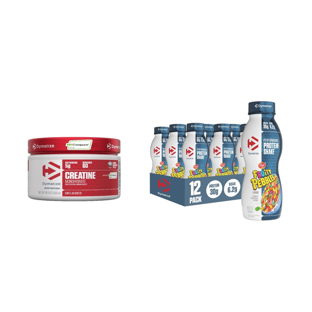 Bundle of Dymatize Performance Protein Shake, Fruity Pebbles (12 pack) + 100% Creatine Monohydrate with Creapure (60 Servings)