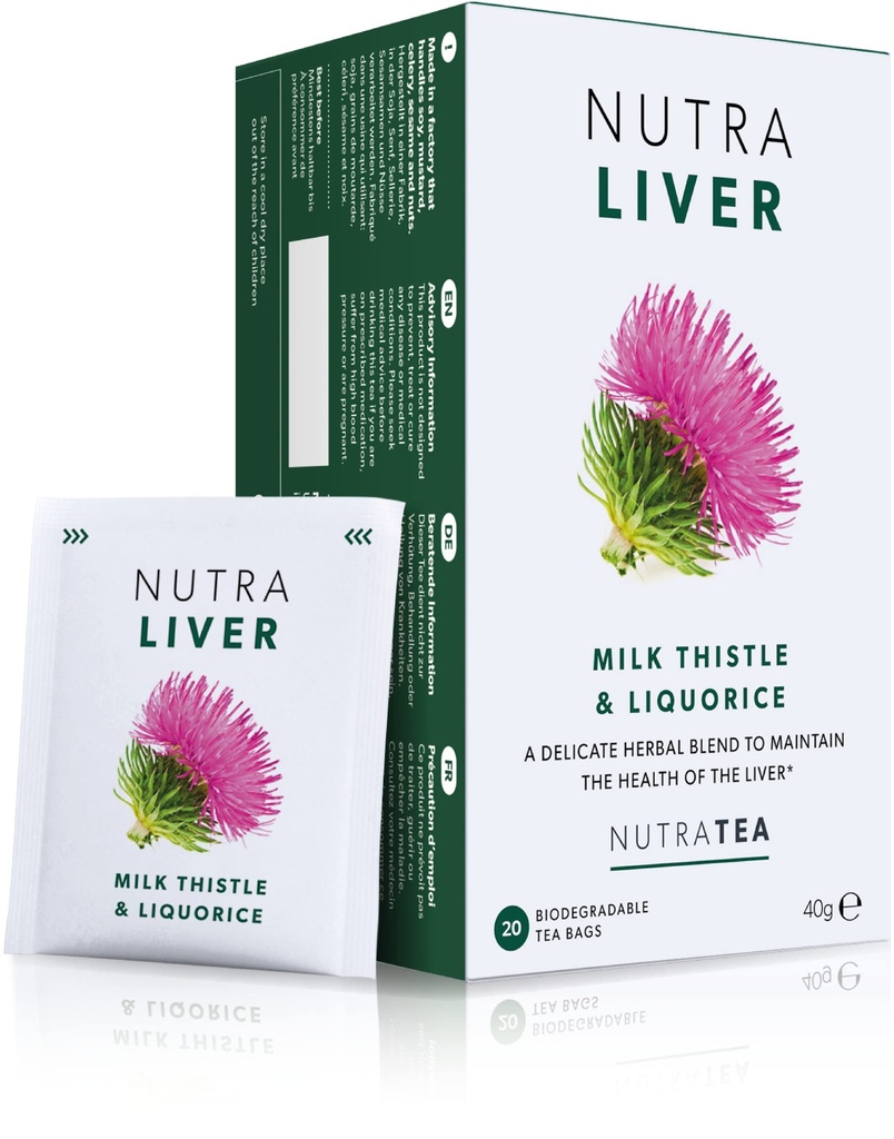NUTRALIVER - Liver Detox & Cleanse Te - Melk Thistle, Turmeric & Fennel - 40 Konvolutterte tevesker - Herbal Te - 2 Pack