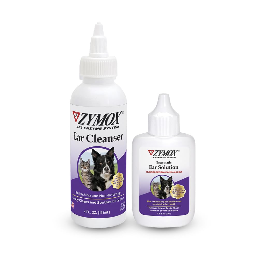 Kjæledyr King Brands ZYMOX øreløsning med 0,5% Hydrokortison og ørerenser Bundle