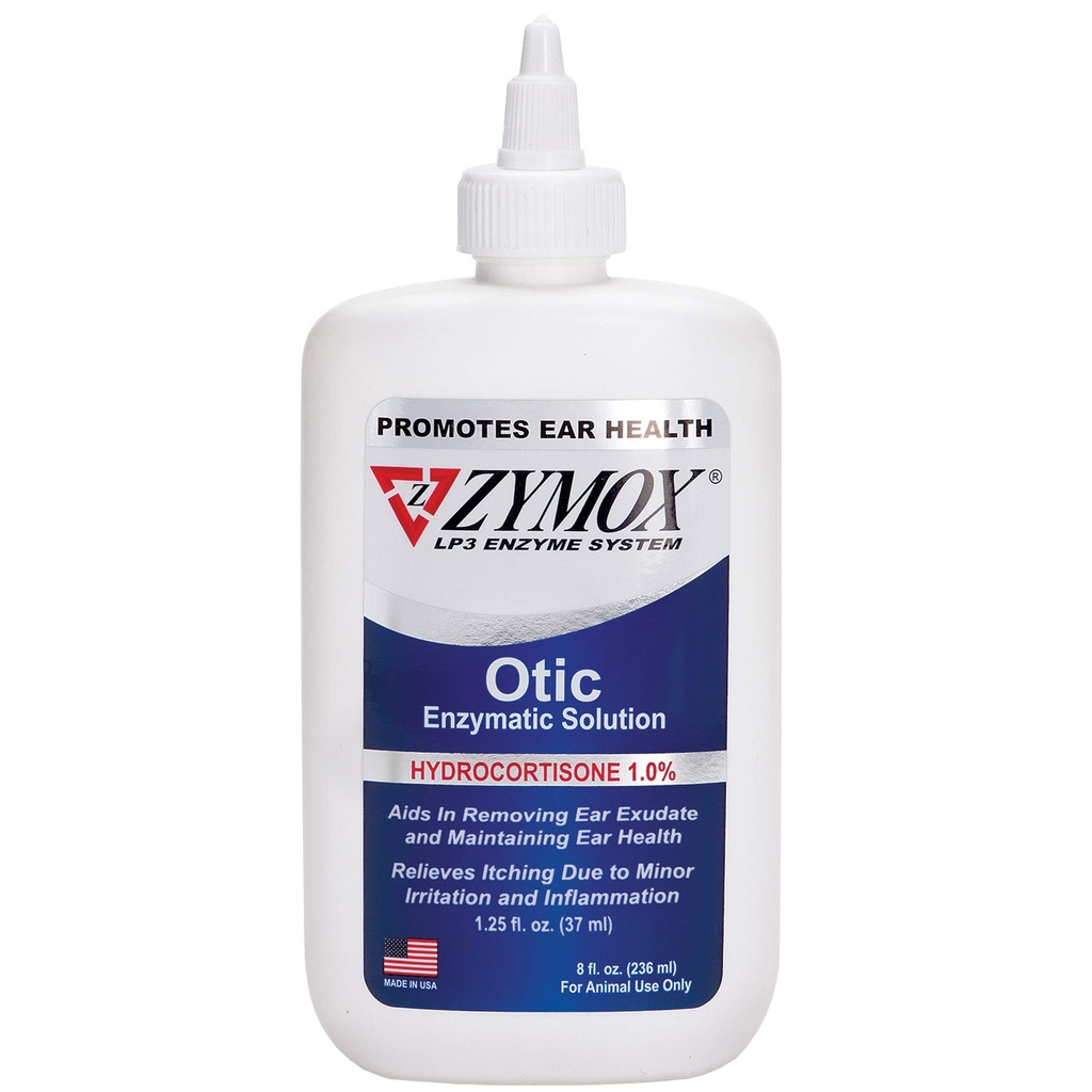 Zymox Otic Enzymatic løsning for hunder og katter til soote øreinfeksjoner med 1% Hydrokortison for kløe relief, 8oz