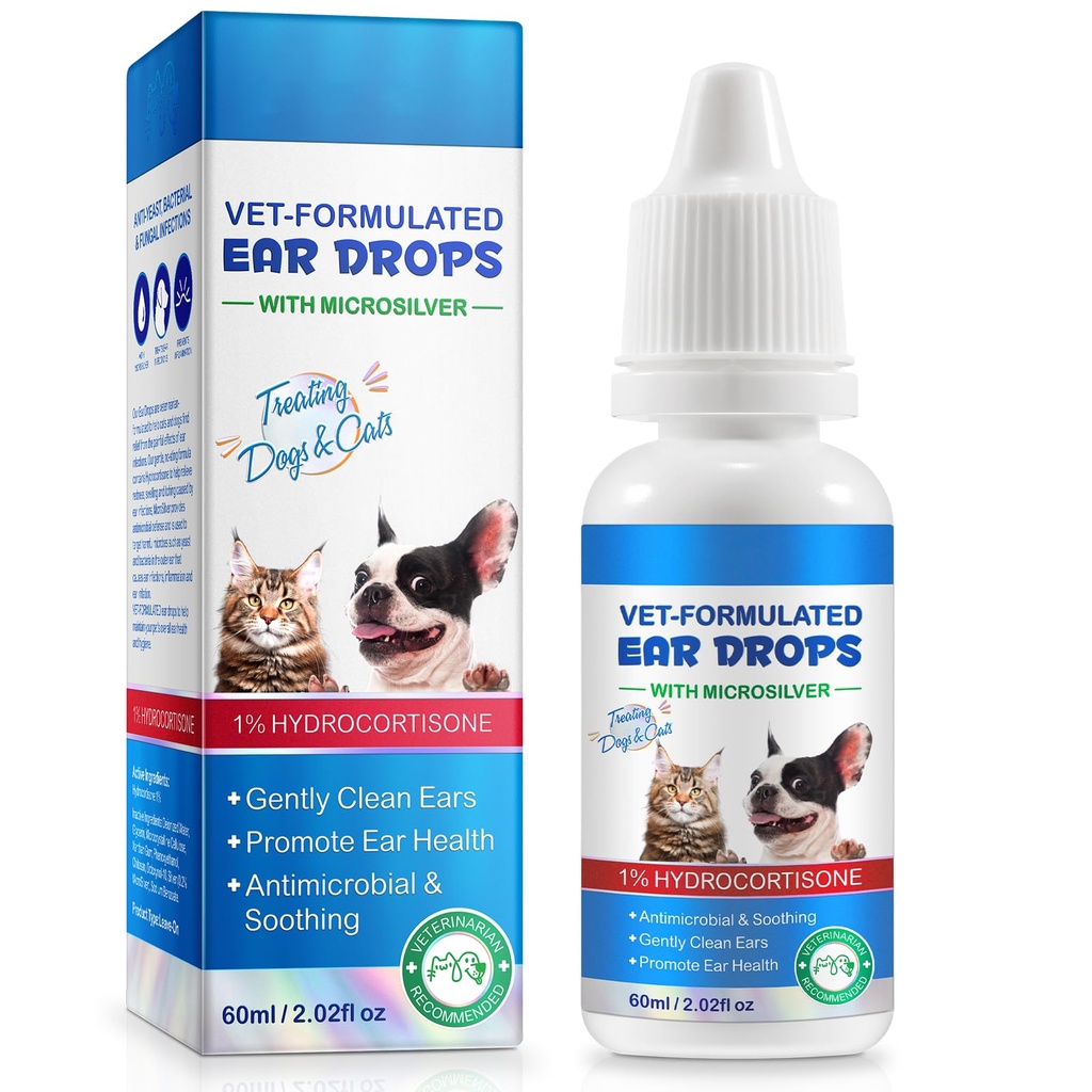 Hjørring Infeksjonsterapi Dråper for hunder og katter, med 1% Hydrokortison Soothing Dog Yeast infeksjon, kløende øre relief-behandlinger øreinfeksjoner for hunder og katter - 2 fl oz