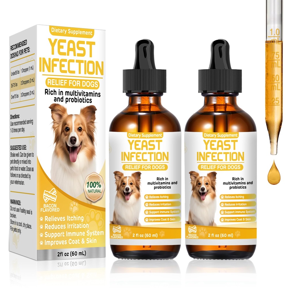 Yeste infeksjonsbehandling for hunder,Dog øreinfeksjon behandling,Itchy øre,Skin & Allergi symptomer Relief-reduserer inflammasjon og lindrer irritasjon,Dog Supplementsdråper med Multivitaminer Probiotika
