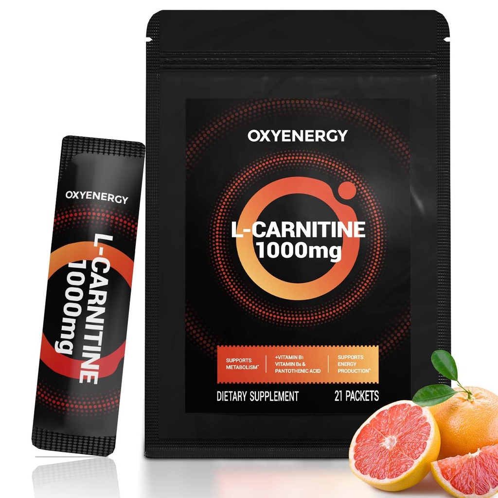 OxyEnergy flytende L-karnitin Supplement 1000mg - Gentle for daglig bruk, null kalori, sukker-fri, stimul-fri fettforbrenning og utholdenhet Booster, 21 On-the-Go Individuelle flytende Sticks