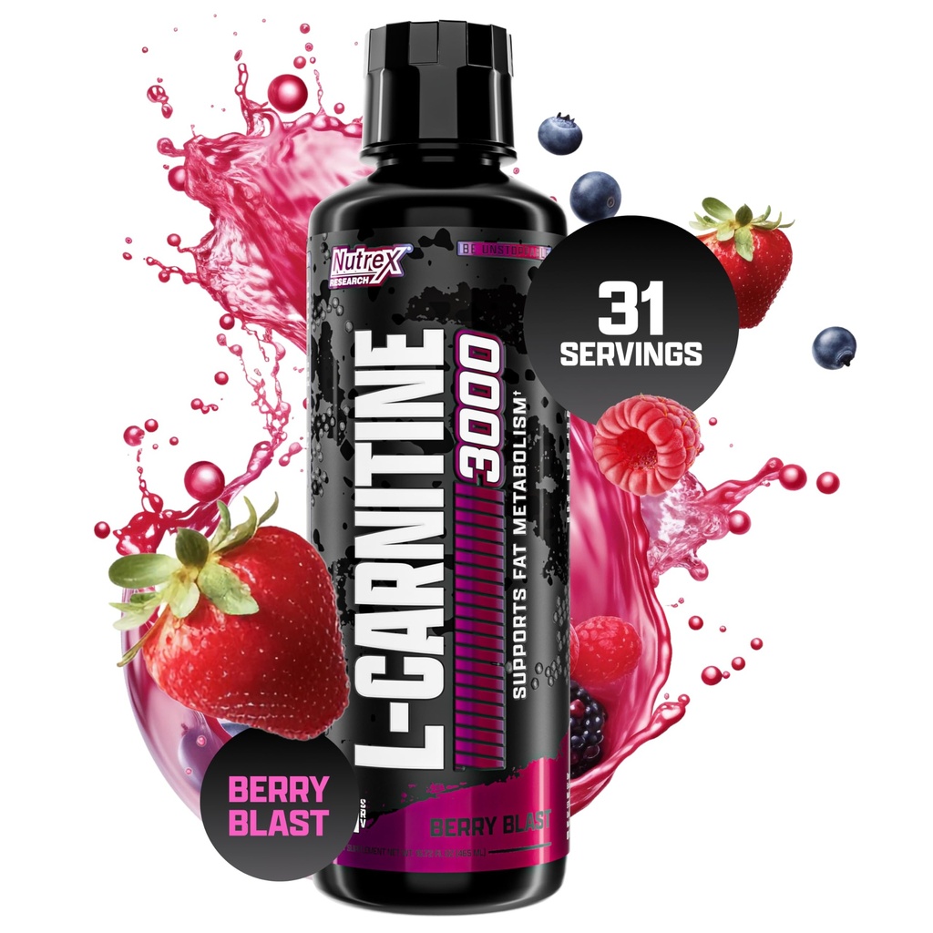 Nutrex forskning L-karnitin 3000 (31 Serveringer, Berry Blast) | Flytende skudd, stimulant gratis | støtter muskel gjenoppretting for menn og kvinner