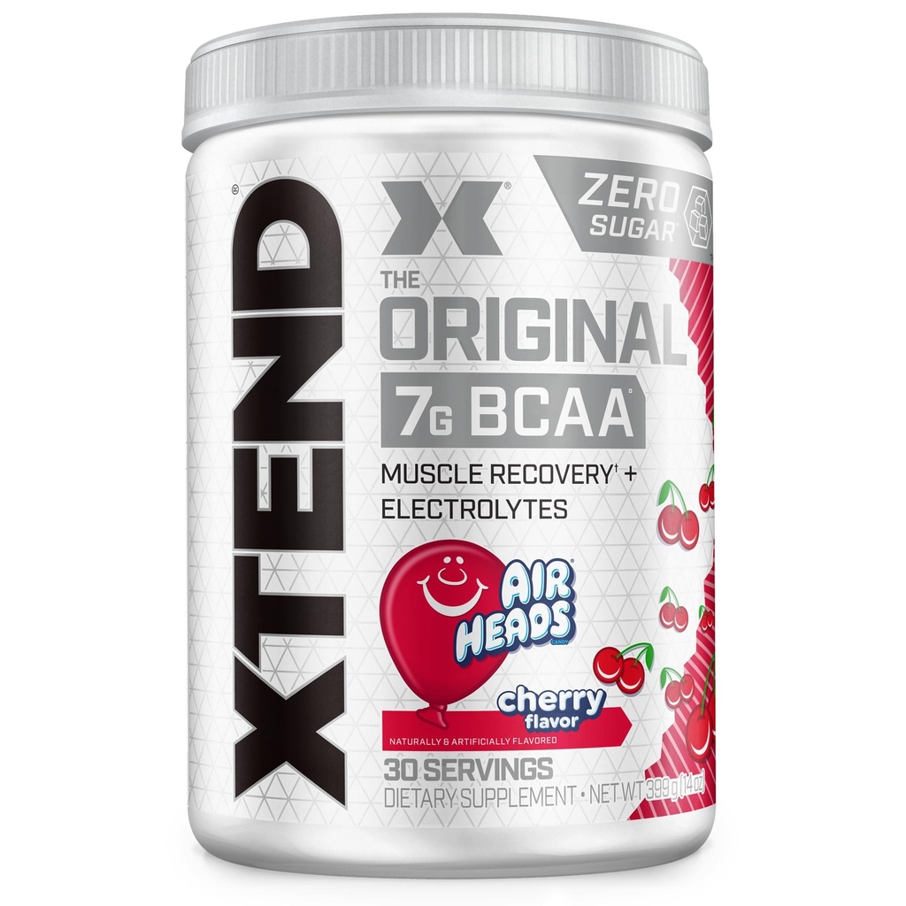 Xtend Original BCAA pulver, 7g BCAA og 2,5g L-Glutamine for muskelgjenvinning Hydration og lean muskel, sukkerfri intra og post trening drikk med elektrolytter, Cherry Airheads, 30 serveringer