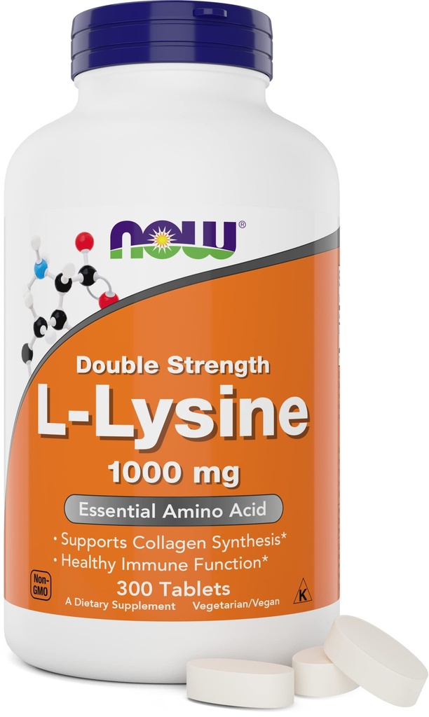 Nå Mat L-Lysine 1000 mg - Dobbelt styrke - 300 tabletter - Ikke-GMO Aminosyre Supplement (Llysine Hydrochloride)- 1000 mg Tabs - Vegansk / vegetarian