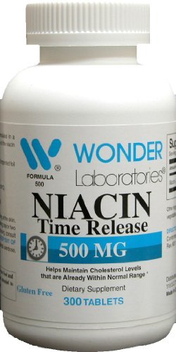 Wonder Laboratories High Potancy Time Release Niacin (Vitamin B3) 500 Mg 300 tabletter ikke-GMO, Glutenfri Supplement