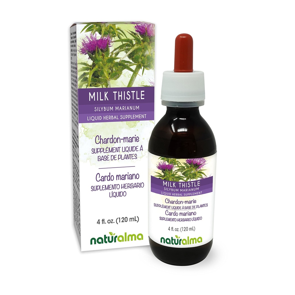 Naturalma Melk Thistle (Silybum marianum) Frukt og urt alkoholfri tinktur - 4 floz flytende ekstrakt i drops - Herbal Supplement - Vegan