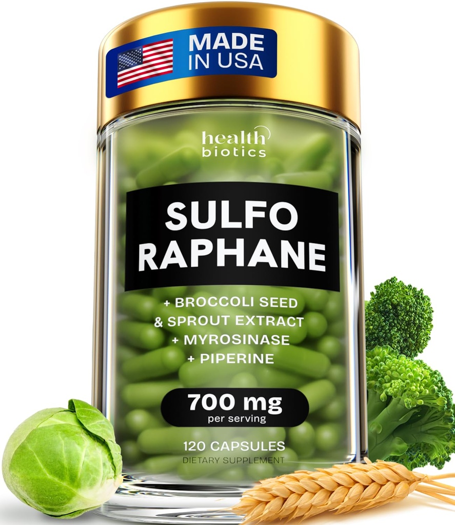 Sulforaphane Supplement Organic Broccoli Sprouts | Stabilisert Sulforaphane fra Broccoli Blomster & Seeds | Organic Sulfur Supplements 120 piller | 1 pakke