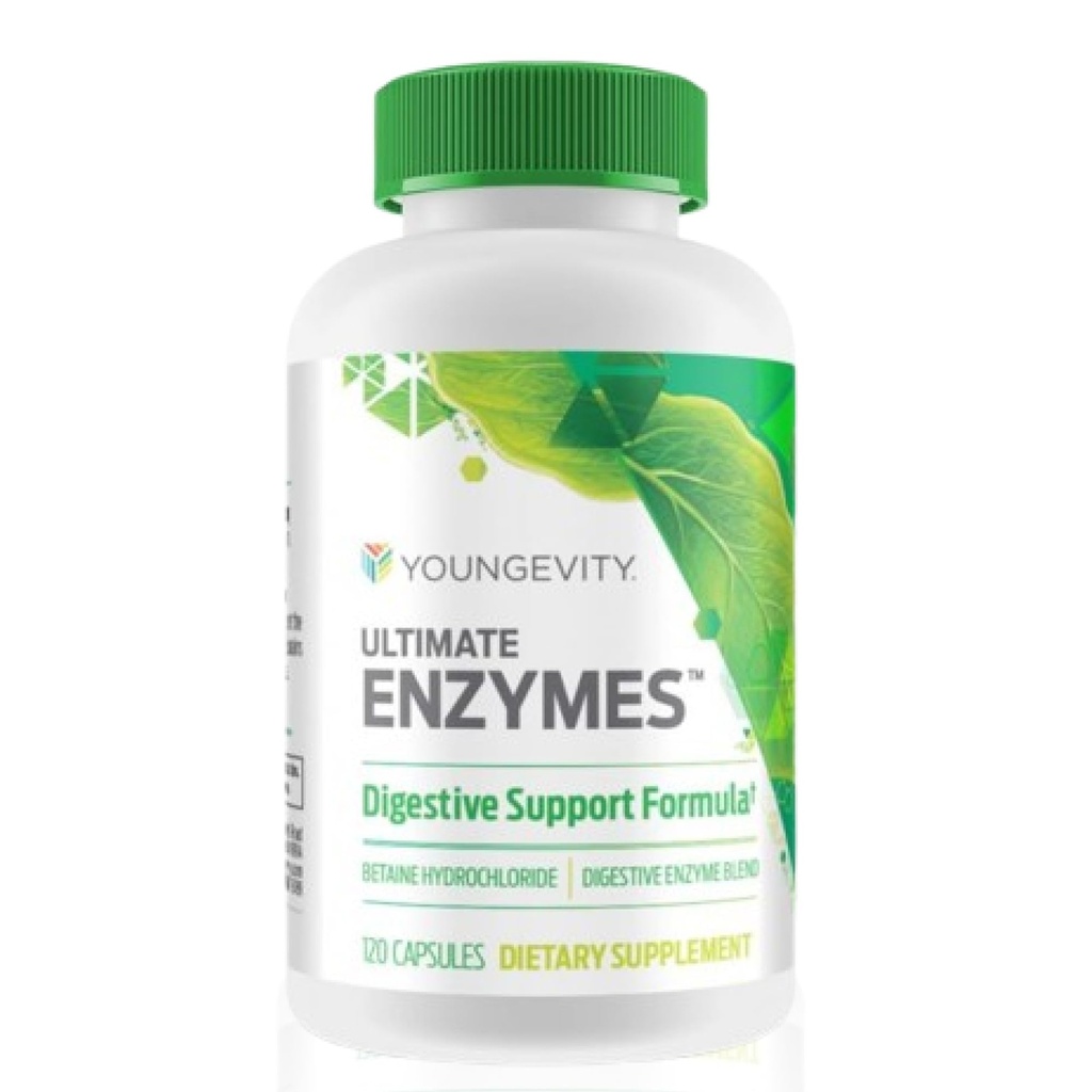 Youngevity Ultimate Enzymes® - Multi Enzymes for Digestion, Gas & Bleating Relief - Betaine HCl, Ox Bile, Pancreatine 10X, Papain 6M, Pepsin 1:3000 (120 Kapsler)