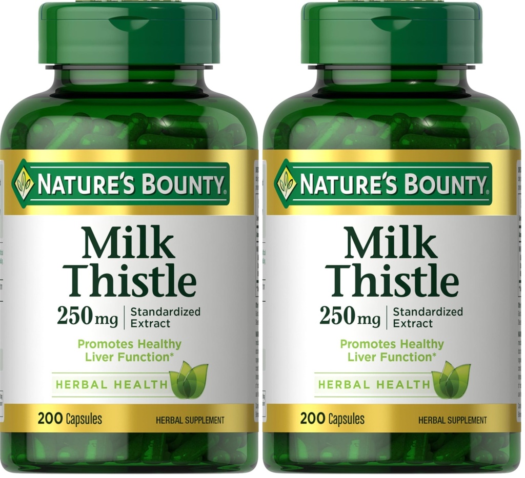 Naturens Bounty Milk Thistle Capsules, Tradisjonelt brukt for leverhelse, Herbal Supplement, 250 mg per servering, 200 tall (pakke på 2)