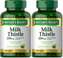 Naturens Bounty Milk Thistle Capsules, Tradisjonelt brukt for leverhelse, Herbal Supplement, 250 mg per servering, 200 tall (pakke på 2)