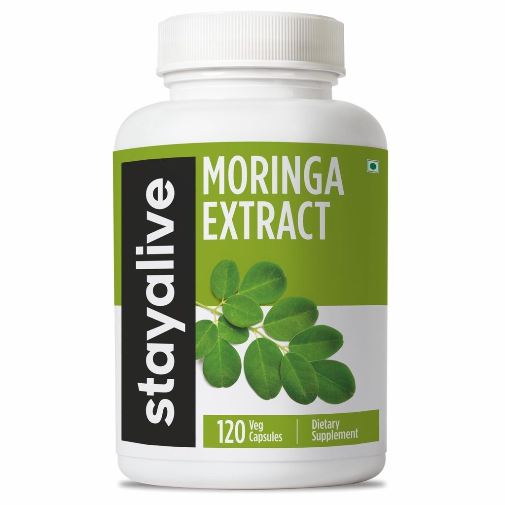 STAY ALIVE Moringa Capsules 1000mg, 20:1 Ekstrakt, 120 piller, grønn supermat med ekstra styrke, 100% ren Oleifera Leaf pulver, 2 måneders forsyning, alle naturlige, ikke-GMO og glutenfri Moringa Supplement