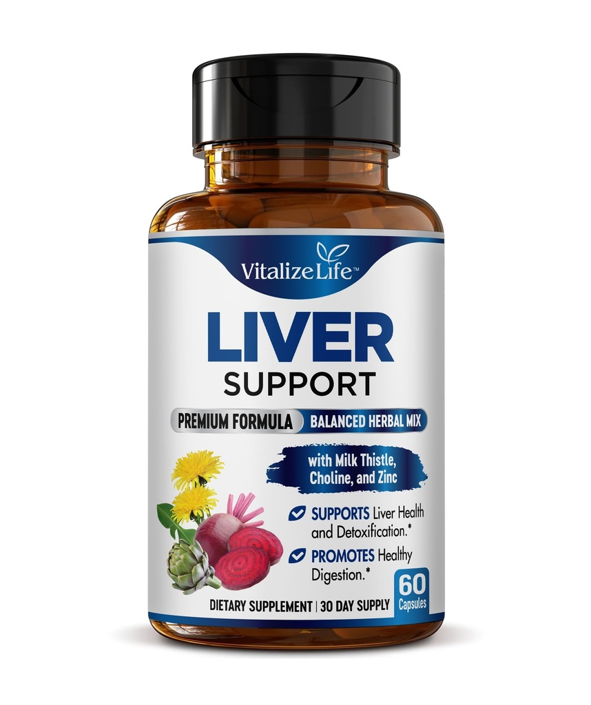 Liver Support Supplement - Melk Thistle Kapsler med Dandelion Root & Artichoke Extract – laget i USA – Naturlig Detox & Cleanse – 60 Vegan Kapsler