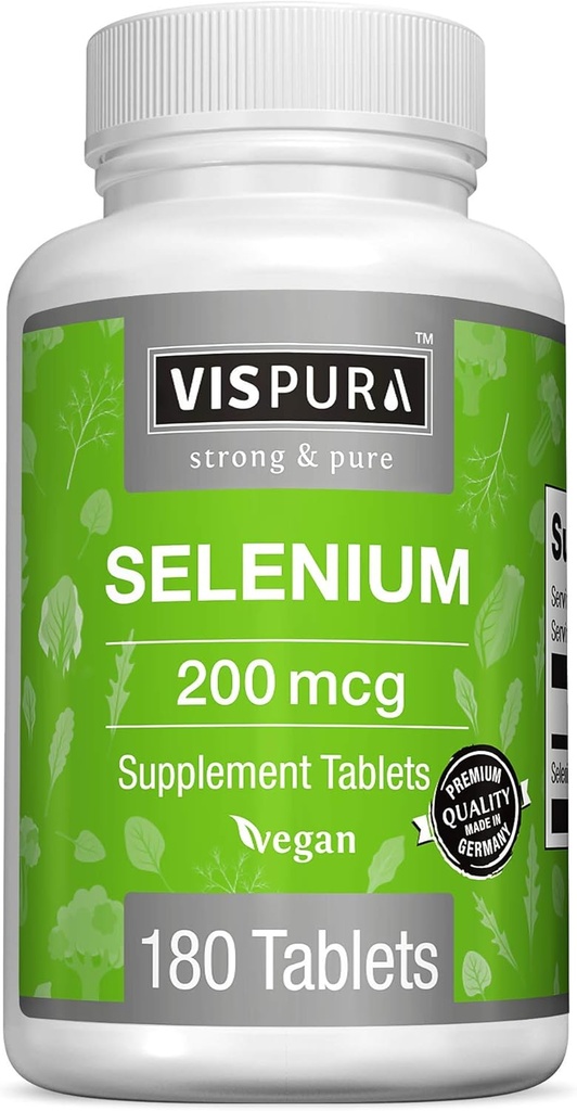 Selen 200 mikrog Supplement, 180 Vegan Tabletter for immunsystem, Thyroid, prostata og hjertehelse*, organisk, naturlig og glutenfri spor Mineral uten tilsetningsmidler