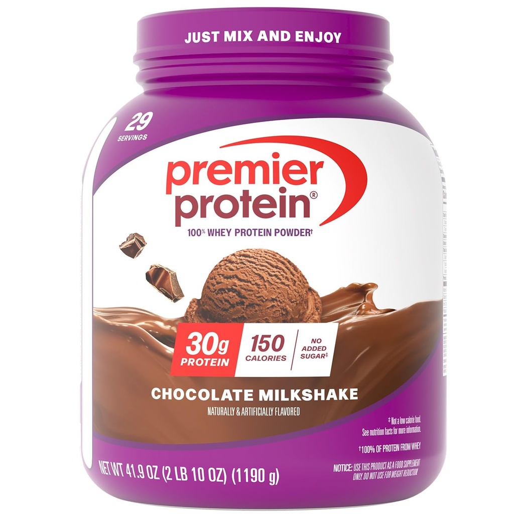 Premier Protein pulver, sjokolade melkshake, 30g protein, 1g sukker, ingen soya, glutenfri, 41.9oz (29 serveringer)