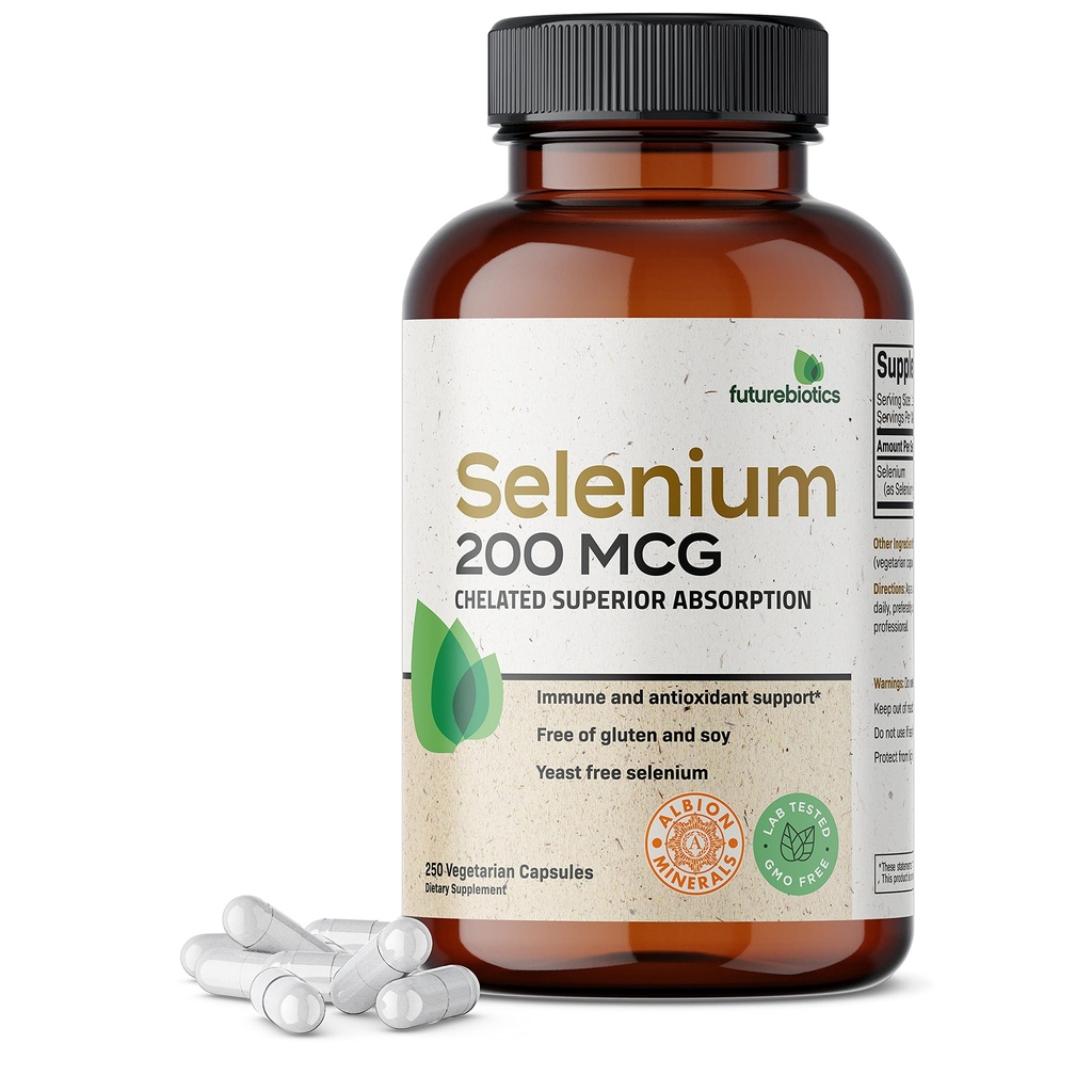Futurebiotika Selenium 200 mcg - Selenium Amino Acid Complex - essensielle spor Mineral med superior absorpsjon, ikke GMO, 250 kapsler